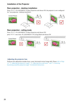 Page 2626Installation of the Projector
Rear projection - desktop installation 
Press 
MENU   ALIGNMENT 
