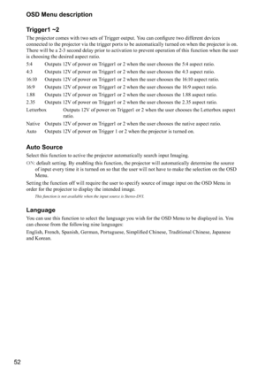 Page 5252OSD Menu description
Tr i g g e r 1  ~ 2
J
\b
\b
\f



\f
\f

J\b\b



