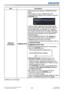 Page 9796LWU701i/LW751i/LX801i/LWU601i/LW651i
User's Manual - Operating Guide020-000786-02
LIT MAN USR D2
OPTION menu
Item Description
SERVICE
(continued)
COMMUNICATION
Selecting this item displays COMMUNICATION 
menu. 
In this menu, you can configure the serial 
communication settings of the projector using the 
CONTROL port.
• Select an item using the cursor buttons ▲/▼. 
Then pressing the ► button opens the submenu 
for the setting item you selected. Or, pressing 
the ◄ button instead of the ► button...