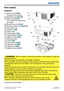 Page 54LWU701i/LW751i/LX801i/LWU601i/LW651i
User's Manual - Operating Guide020-000786-02
LIT MAN USR D2
Introduction
Part names
Projector
(1) Lamp cover (
108)
The lamp unit is inside.
(2) Speakers (x2) (
37, 80)
(3) Filter cover (
11 0 )
The air fi lter and intake vent
are inside.
(4) Elevator feet (x2) (
40)
(5) Remote sensors (x2) (
30, 95)
(6) Lens hole cover
(7) Indicators (
5)
(8) Intake vents
(9) Control panel (
5)
(10) Status Monitor (
31)
(11) AC (AC inlet) (
27)
(12)  Exhaust vents
(13)...