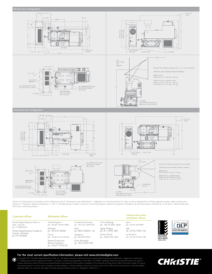 Page 4Horizontal lens configuration
350
282
25
50
25
STAY  OUT 
ZONE
470
321
ELECTRONICS
MODULE
LH VIWE 
(ELECTRONICS MODULE
REMOVED FOR CLARITY)
PROJECTION THROW DIST ANCE (TD, AS SHOWN):
 
HORIZONT AL LENS THROW DIST ANCE FORMULA
RPMX-D132U 
(0.69:1 lens). TD = 0.69 x W +54 mm
RPMSP-D132U and RPMSP-D180U
(0.69:1 lens). TD = 0.69 x W + 54 mm
(1.20:1 lens). TD = 1.20 x W + 29 mm
BOTTOM VIEW
(ST AY OUT ZONE
NOT SHOWN)
ACCOMMODA
TES FOUR
M6 MOUNTING SCREWS. FRONT VIEW
134
324
40
50
100
4676
200
+50
  0+50
  0...