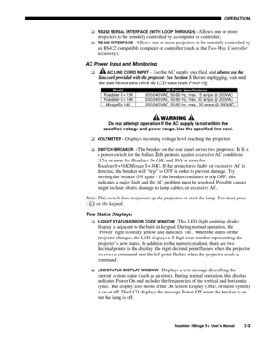 Page 37OPERATION 
  Roadster / Mirage S+ User’s Manual 3-3 
