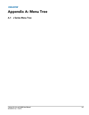 Page 161J Series 2.0, 2.4, and 3.0kW User ManualA-1020-100707-01  Rev. 1  (10-2011)
Appendix A: Menu Tree
A.1 J Series Menu Tree 