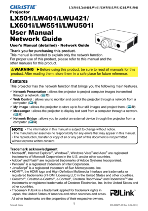 Christie Projector LX601i User Manual