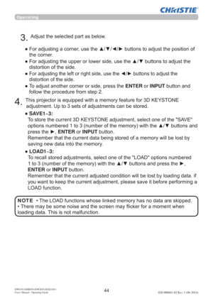 Page 4644DWU951/DHD951/DWX951/DXG1051 
Users Manual - Operating Guide020-000661-02 Rev. 1 (06-2014)
7KLVSURMHFWRULVHTXLSSHGZLWKDPHPRU\IHDWXUHIRU.(