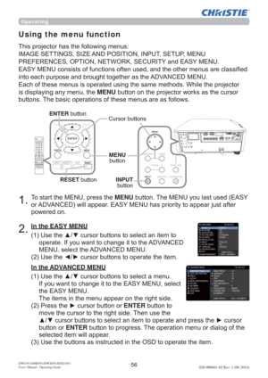 Page 5856DWU951/DHD951/DWX951/DXG1051
Users Manual - Operating Guide020-000661-02 Rev. 1 (06-2014)
7RVWDUWWKH0(18SUHVVWKHMENUEXWWRQ7KH0(18\RXODVWXVHG($6