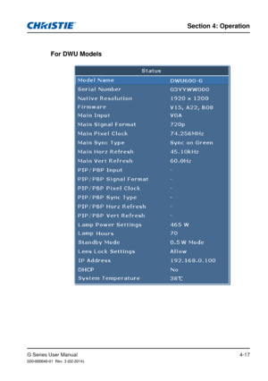 Page 46G Series User Manual020-000648-01  Rev. 3 (02-2014)
Section 4: Operation
4-17
For DWU Models 