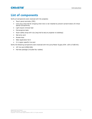 Page 15List of components
V erify all components were received with the projector. 