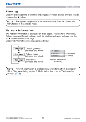 Page 35020-000661-03 Rev. 1 (09-2014)DWU951/DHD951/DWX951/DXG1051/ 
DWU851/DHD851/DWX851 Users Manual - Operating Guide
Filter log
LVSOD\VWKHXVDJHWLPHRIWKH