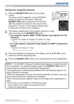 Page 5250DWU951/DHD951/DWX951/DXG1051/ 
DWU851/DHD851/DWX851 Users Manual - Operating Guide020-000661-03 Rev. 1 (09-2014)

Using the magnify feature



3UHVVWKHMAGNIFY ONEXWWRQRQWKHUHPRWH
FRQWURO
7KHSLFWXUHZLOOEHPDJQL