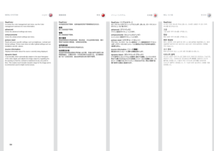 Page 5454
english中文
日本語 한국어MENU SYSTEM
菜单系统
メニューシステム메뉴 시스템
\fe\blColor
Accesses .the .color .management .sub .menu, .see .the .Color.
management .submenu .for .more .information  .
\bdv\bncedEnters.the .advanced .settings .sub .menu  .
enh\bncementsEnters .the .enhancement .settings .sub .menu  .
picture resetResets .all .source .specific .settings, .such .as .brightness, .contrast .and.
format .settings  ..Picture .reset .does .not .affect .global .settings .such .as.
installation .specific .valuses  .
source...