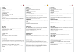 Page 74englishdeutschfrancais
74
NO IMAGENo connection: Check if all connections are properly made .
Source off: Check if the equipment is powered on .
Lamp dead: The lamp may need replacement . 
Source hibernated: Engage the source to display and activate image .
Notebook external screen: Different notebook PC’s use different combinations of keystrokes to enable the external graphics port .
Source scan off: Check SOURCE SCAN in the INSTALLATION sub menu  . If setting is OFF, the projector will not search for...