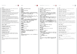 Page 2424
english中文
日本語 한국어INDICATO\fS
指示灯INDICATO\fS（インジケーター） 표시기
STATUS
Indicates .the .overall .system .status .by .green, .yellow .and .red .colors  .
PE\fMANENT G\fEEN LIGH\ITThe.projector .is .turned .on .and .in .normal .operation  .
PE\fMANENT YELLOW LI\IGHTThe.unit .is .in .standby .mode; .no .source(s) .connected, .or .the .source(s).
connected .are .inactive .or .switched .off, .thereby .activating .the .power-
save .function .(DPMS)  ..You .may .enable .or .disable .the .power .save.
function .in...