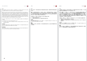 Page 8484
english中文
日本語声明 宣言文
DECLA\fATIONS
FCC
FCC. regulations. provide.that.changes. or.modifications. not.expressly. approved. by.the. party.
responsible.manufacturer.could.void.your.authority.to.operate.the.equipment .
Note:. This.equipment. has.been. tested. and.found. to.comply. with.the.limits. for.a.Class. A.digital. device,.
pursuant. to.part. 15.of.the. FCC. Rules .. These.limits.are.designed. to.provide. reasonable. protection.
against. harmful. interference. when.the.equipment. is.operated....