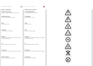 Page 1313
italianonorskSIKKERHET OG ADVARSLER
SICUREZZA E AVVERTENZE
SIMBOLI DI AVVERTENZA
LEGGERE LA GUIDA D’USO
Attenzione! Per maggiori informazioni, leggere la guida d’uso  .
SYMBOLER PÅ PROJEKTOREN
LES BRUKSANVISNINGEN
Les bruksanvisningen for mere informasjon!
TENSIONE PERICOLOSAPericolo . Alta tensione all’int  erno del prodotto  .
CALDOAvvertenza: superfici calde .
ATTENDEREAvvertenza: attendere il raffreddamento  .
MERCURIOAvvertenza: la lampada contiene mercurio  . Riciclarla correttamente e 
non...