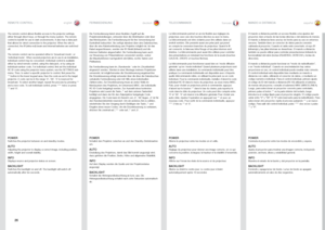 Page 2626
englishdeutsch francais españolREMOTE CONTROL
FERNBEDIENUNGTELECOMMANDEMANDO A DISTANCIA
POWER
Switches the projector between on and standby modes  .
AUTOAdjusting the projector to display a correct image, including position, 
width, height and overall stability .
INFODisplays source and projector status on screen  .
BACKLIGHTSwitches the backlight on and off . The backlight will switch off 
automatically after ten seconds  .
POWERSchaltet den Projektor zwischen an und den Standby-Betriebsarten 
um ....