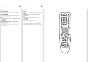 Page 3131
italianonorsk
GAMMAPremere GM+ o GM- per selezionare le impostazioni gamma .
STORE (Memorizza)Premere STORE e poi un numero da 0 a 9 per memorizzare le 
impostazioni dell’utente .
RECALL (Richiama)Premere RECALL e poi un numero da 0 a 9 per richiamare dalla 
memoria l’impostazione dell’utente  .
0-9Utilizzati per varie funzioni numeriche, ad esempio il codice PIN e la 
memoria utente .
* (ASTERISCO)Si utilizza per il comando a infrarossi del ricevitore  . Vedere la 
descrizione a pag  . 26/27  ....