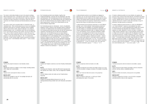 Page 2626
englishdeutschfrancaisespañolREMOTE CONTROLFERNBEDIENUNGTELECOMMANDEMANDO A DISTANCIA
POWERSwitches.the .projector .between .on .and .standby .modes  .
AUTOAdjusting .the .projector .to .display .a .correct .image, .including .position,.width, .height .and .overall .stability  .
INFODisplays .source .and .projector .status .on .screen  .
BACKLIGHTSwitches .the .backlight .on .and .off  ..The .backlight .will .switch .off.automatically .after .ten .seconds  .
POWERSchaltet.den .Projektor .zwischen .an...