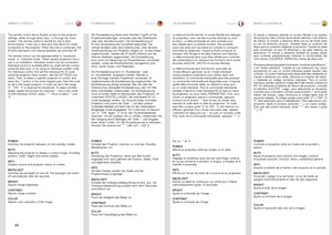 Page 2222
englishdeutsch francais españolREMOTE CONTROL
FERNBEDIENUNGTELECOMMANDEMANDO A DISTANCIA
POWER
Switches the projector between on and standby modes .
AUTO
Adjusting the projector to display a correct image, including 
position, width, height and overall stability  .
INFO
Displays source and projector status on screen .
BACKLIGHT
Switches the backlight on and off . The backlight will switch 
off automatically after ten seconds .
BRIGHT
Adjusts image brightness .
CONTRAST
Adjusts image contrast .
COLOR...