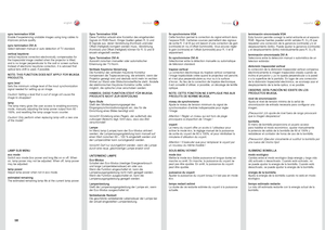 Page 5858
englishdeutsch francais español
sync termination VGA
Enable if experiencing unstable images using long cables to 
improves picture quality
 .
sync termination DVI-A
Select between manual or auto detection of TV standard .
vertical keystone
vertical keystone correction electronically compensates for 
the trapezoidal image created when the projector is tilted, 
and is no longer perpendicular to the wall or screen surface  . 
Instead of electronic keystone correction, it is adviced that 
optical lens...