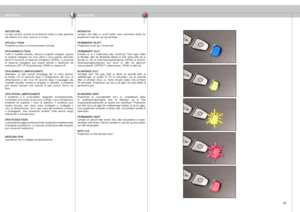 Page 21
italianonorsk
1

INDICATORIINDIKATORER
POWER
STATUS
POWER
STATUS
INDICATORELa  spia  accanto  al  tasto  di  accensione  indica  lo  stato  generale del sistema con il blu, l’arancio e il rosso.
SPIA BLU FISSAProiettore acceso e in funzionamento normale.
SPIA ARANCIO FISSAUnità  in  modalità  standby;  nessuna  sorgente  collegata,  oppure le  sorgenti  collegate  non  sono  attive  o  sono  spente,  attivando perciò  la  funzione  di  risparmio  energetico  (DPMS).  La  funzione di  risparmio...