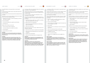 Page 8080
englishdeutschfrancaisespañolAUSTAUSCHEN DER LAMPE CHANGEMENT DE LAMPECAMBIO DE LÁMPARA LAMP CHANGE
The LAMP indicators on the keypad will turn red when lamp life expires . 
Change the lamp when lifetime expires  . Always replace lamp with the same type and rating .
The lamp includes an electronic lamp timer that is tracking the life time of the lamp .
Allow lamp to cool down before changing  . One lamp may be changed while the other lamp is operating (hot-swap) .
Release the screw (LAMP 1) or (LAMP...