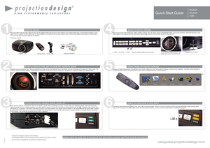 Page 2 adjust projector settings
41
 getting started
2
mount projection lens, get to know the connector panel
Carefully mount the projection lens. Remove protection end caps on lens and bayonet mount, then insert, and turn clockwise until it stops and a click sounds. The connector panel at the back features a wide range of connectors for all sorts of source connections. Decide which one(s) that meet(s) your requirement(s).
This Quick Start Guide has been design to aid in quickly getting started\
 with using...