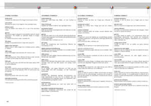 Page 44
englishdeutschfrancaisespañol
44

DYNAMIC SUB MENU
white boost*Increases the white level of the image for enhanced contrast
color boost*Boosting the colors in the image for more saturated colors.
brilliant colors*Turns  the  Brilliant  color  feature  off,  no  use  of  the  secondary colors.
gammaThe source image is adapted to characteristics typical to certain applications.  This  enables  an  optimized  display  of  images, dependingon whether the source is video, computer etc.
DVI setupEnables an...