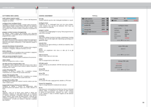 Page 55
italianonorsk
55

RCID
audio options
configure timer
set date and time
enable PIN
disable PIN
change PIN
keypad light timeout

SISTEMA DEI MENUMENYSYSTEM
FOR ALL
volume
muteenabledisable
program number:
weekday(s):
execute time:
action:
start-up source:
status:
c onf i g u r e   t i m er
1
monday
00 : 00
power on
VGA
deactivated
p r e s s  O K t o   g o   b a c k
program number:
weekday(s):
execute time:
action:
start-up source:
status:
c onf i g u r e   t i m er
1
monday - friday
08: 00
power on
VGA...