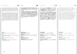 Page 2626
english中文日本語 한국어REMOTE CONTROL
遥控器リモートコントロール 리모컨
POWER
Switches .the .projector .between .on .and .standby .modes  .
AUTOAdjusting .the .projector .to .display .a .correct .image, .including .position,.
width, .height .and .overall .stability  .
INFODisplays .source .and .projector .status .on .screen  .
BACKLIGHTSwitches .the .backlight .on .and .off  ..The .backlight .will .switch .off.
automatically .after .ten .seconds  .
电源 (POWER)将投影机在开机和待机模式间切换。
自动 (AUTO)调整投影机以显示合适的图像，包括位置、宽度、高度和整体稳
定 性。
信息...