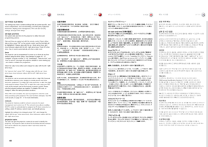 Page 6868
english中文日本語 한국어
SETTINGS SUB MENU
The
.settings .sub .menu .contains .settings .that .are .system .specific, .and.
source .independent, .such .as .networking, .and .third .party .equipment.
interaction, .display .power .management, .PIN .code .and .security.
settings, .amongst .other .things  .
set date and t\fmeSet.system .date .and .time .for .the .projector .to .utilise .timer .and.
programming .options  ..
Date .and .time .are .easiest .set .with .the .remote .control  ..Select .either.
date .or...