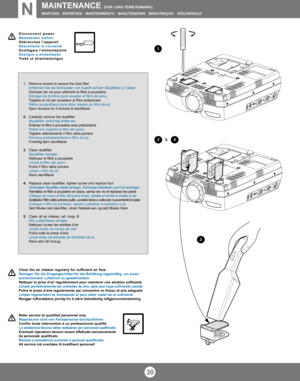 Page 2830
MAINTENANCE (FOR LONG TERM RUNNING)
WARTUNG   ENTRETIEN   MANTENIMIENTO   MANUTENZIONE   MANUTENÇÃO   VEDLIKEHOLD
N
1.  Remove screws to access the dust filterEntfernen Sie die Schrauben, um Zugriff auf den Staubfilter zu haben
Dévisser les vis pour atteindre le filtre à poussière
Extraiga los tornillos para acceder al filtro de polvo
Togliere le viti per accedere al filtro antipolvere
Retire os parafusos para obter acesso ao filtro de pó
Fjern skruene for å komme til støvfilteret
2.Carefully remove...