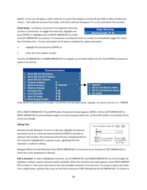 Page 3636  NOTES: 1) You can still adjust a direct slide bar as usual if the display is turned off (see OSD or Menu Preferences menu) — the slide bar just won’t be visible. 2) A direct slide bar disappears if it is not used within five seconds. Check boxes ‐ Conditions are present if its adjacent check box contains a checkmark. To toggle the check box, highlight and press ENTER, or highlight and use RIGHT ARROW KEY to check and LEFT ARROW KEY to uncheck. If a check box is numbered, enter its number to...