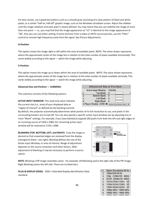 Page 4646  For best results, use a good test pattern such as a smooth gray consisting of a clear pattern of black and white pixels, or a similar “half on, half off” graphic image, such as the Windows shutdown screen. Adjust the slidebar until the image stabilizes and each pixel is clearly defined. You may notice that you can stabilize the image at more than one point — i.e., you may find that the image appearance at “11” is identical to the image appearance at “38”, thus you can use either setting. If some...