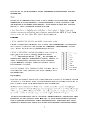 Page 3131  NOTE: With OSD “on”, you can still hide error messages and slide bars by disabling these options in the Menu Preferences menu.  Shutter  Press and hold SHUTTER for two seconds to toggle the internal mechanical shutter blade closed or open with a single keystroke. Or press and release SHUTTER followed immediately by UP ARROW KEY (closed) or DOWN ARROW KEY (open) to guarantee the correct state (useful if you are unsure of the present state). Alternatively, press SHUTTER, SHUTTER to toggle from the...