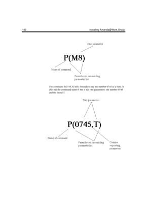 Page 194182 Installing Amanda@Work.Group
The command P(0745,T) tells Amanda to say the number 0745 as a time. It 
also has the command name P, but it has two parameters: the number 0745 
and the literal T. 