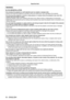 Page 1010 - ENGLISH
Read this first!
WARNING:
 rON USE/INSTALLATION
Do not place the projector on soft materials such as carpets or sponge m\
ats.
Doing so will cause the projector to overheat, which can cause burns, fire or damage to the projector
.
Do not set up the projector in humid or dusty places or in places where \
the projector may come into 
contact with oily smoke or steam.
Using the projector under such conditions will result in fire, electric shocks or deterioration of components. 
Deterioration of...