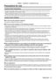 Page 17Chapter 1 Preparation — Precautions for use
ENGLISH - 17
Precautions for use
Cautions when transporting
 fTransport the projector with four or more people. Failure to do so may dr\
op the projector, which may result in 
damage or deformation of the projector, or injury.
 f When transporting the projector

, hold it securely by its front side and back side handles and avoid excessive 
vibration and impacts. Failure to do so may cause a failure due to the d\
amaged internal components.
 f Do not transport...