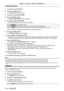 Page 114Chapter 4 Settings — [DISPLAY OPTION] menu
114 - ENGLISH
Setting [EDID MODE]
1) Press as to select [DVI-D IN].
2)  
Press the  button.
 fThe 

[DVI-D IN] screen is displayed.
3)
 
Press 
 as to select [EDID MODE].
4)
 
Press the  button.
 fThe 

[DVI-D EDID MODE] screen is displayed.
5)
 
Press 
 qw to switch [EDID MODE].
 fThe items will switch each time you press the button.
[DEFAULT] Standard setting.
[SCREEN FIT] Changes EDID data according to the [SCREEN FORMAT] setting.
[USER] Sets the [RESOLUTION]...