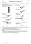 Page 24Chapter 1 Preparation — Precautions for use
24 - ENGLISH
Accessories
Make sure that the following accessories are provided with your projector. Numbers enclosed in <    > show the 
number of accessories.
Wireless/wired remote control unit 
(N2QAYB001052)
Power cord 
(K2CM3YY00007)
(K2CT3YY00014)
(K2CG3YY00189)
(K2CZ3YY00058)
(K2CZ3YY00032)
CD-ROM 
(TXFQB02WQGZ)
AA/R6 or AA/LR6 battery 
(For remote control unit)
Lens fixing screw 
(XYN4+J18FJ)
Attention
 f After unpacking the projector , discard the power...