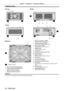 Page 28Chapter 1 Preparation — About your projector
28 - ENGLISH
Projector body
1 2 345 6
7 7
9
8
8
812
16 17
13
1410
15
Front Side
Rear
11
Projection direction
Bottom
1 Remote control signal receiver (front)
2  
Power indicator 
Indicates the status of the power.
3
 
Light source indicator 
Indicates the status of light source 1. 4

 
Light source indicator 
Indicates the status of light source 2.
5
  
T
 emperature indicator 
Indicates the internal temperature status.
6  
Filter indicator 
Indicates the...