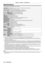 Page 216Chapter 6 Appendix — Specifications
216 - ENGLISH
Specifications
The specifications of the projector are as follows.
Power supply100   V - 240   V ~ (100   V - 240   V alternating current), 50   Hz/60   Hz
Power consumption 1
  270   W (12.0  
A
  - 6.0  
A)
When [ST

ANDBY MODE] is set to [ECO]: 0.3   W
When [STANDBY MODE] is set to [NORMAL]: 4
  W
DLP chip Size
22.9
  mm (0.90") (aspect ratio 16:10)
Display system DLP chip x 3, DLP projection system
Number of pixels 4
  096   000 pixels (2   560...