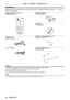 Page 18Chapter 1 Preparation —
 Precautions for use
18 - ENGLISH
Accessories
Make sure that the following accessories are provided with your projecto\
r. Numbers enclosed in <  > show the 
number of accessories.
Wireless remote control unit 
 (N2QAYA000142)
Power cord 
(K2CM3YY00015)  
(K2CT3YY00026) 
RGB signal cable 
(K1HY15YY0012)
CD-ROM 
(1JK1SX320A)
AAA/R03 or AAA/LR03 battery 
(For remote control unit)
Power cord safety hook 
(DPMH1106ZA)
Attention
 
f After unpacking the projector, discard the power cord...