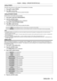 Page 73Chapter 4 Settings —
 [PROJECTOR SETUP] menu
ENGLISH - 73
Setting [TIMER]
The timer can be set to 5-120 minutes. The increment is 5 minutes.
1) Press as to select [TIMER].
2) Press qw to set the timer.
 
f The time will switch each time you press the button.
Setting [STANDBY MODE]
Set the power consumption during standby.
1) Press as to select [ECO MANAGEMENT].
2) Press the  button.
 
f The [ECO MANAGEMENT] screen is displayed.
3) Press as to select [STANDBY MODE].
4) Press qw to switch the item.
 
f The...