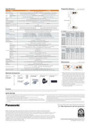 Page 4F
EBA
FE
B
A
Projected image
Weights and dimensions shown are approximate. Speciﬁ cations and appearance are subject to change without notice. 
Product availability differs depending on region and country. This product may be subject to export control regulations. 
The projection distances and throw ratios given in this brochure are for use only as guidelines. For more detailed information, please 
consult the dealer from whom you are purchasing the product. The PJLink trademark is an application...