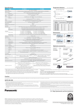 Page 4Weights and dimensions shown are approximate. Speciﬁ cations and appearance are subject to change without notice. 
Product availability differs depending on region and country. This product may be subject to export control regulations. 
The projection distances and throw ratios given in this brochure are for use only as guidelines. For more detailed information, please 
consult the dealer from whom you are purchasing the product. The PJLink trademark is an application trademark in Japan, the 
United...