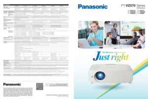 Page 1For more information about Panasonic projectors, please visit :
Projector Global Web Site – 
panasonic.net/avc/projector
Facebook – 
www.facebook.com/panasonicprojector
Yo uTu b e  –  
www.youtube.com/user/PanasonicProjector
 
Weights and dimensions shown are approximate. Specifications and appearance are subject to change without 
notice. Product availability differs depending on region and country. This product may be subject to export control 
regulations. The projection distances and throw ratios...