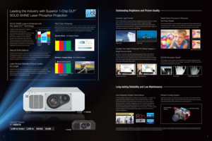 Page 3Detail Clarity Processor 3 Sharpens 
the Finest DetailsThis unique Panasonic circuit optimizes the sharpness of each image based on 
the super high, high, medium, and low frequency components of the extracted 
image information. The resulting images are expressed with natural realism.
Dust-Resistant Airtight Optical Block PT-RZ570 Series’ optical block—the hear t of these projectors—is air tight. The 
design has passed stringent testing to assure reliable operation in dusty 
environments with 0.15 mg of...