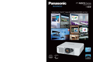 Page 1PT-RZ570W
PT-RZ570B
1-Chip DLP™ Projectors
PT-RZ570
 Series
For more information about Panasonic projectors, please visit :
Projector Global Website – 
panasonic.net/avc/projector
Facebook – 
www.facebook.com/panasonicprojector
Yo uTu b e  –  
www.youtube.com/user/PanasonicProjector
 
Weights and dimensions shown are approximate. Specifications and appearance are subject to change without 
notice. Product availability differs depending on region and country. This product may be subject to export control...