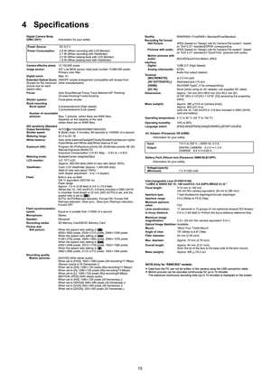 Page 15
15
4 Specifications 